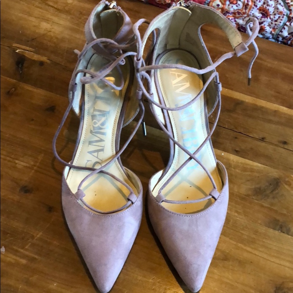 Blush Pink heels with laces. Size 7.5.